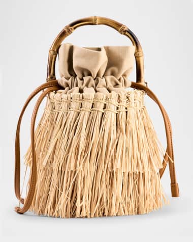 SIMONMILLER Tiki Fringe Raffia Top-Handle Bag