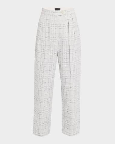 Emporio Armani Pleated Check Cotton-Linen Trousers