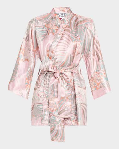 La Vie Style House Feather-Print Mini Wrap Dress