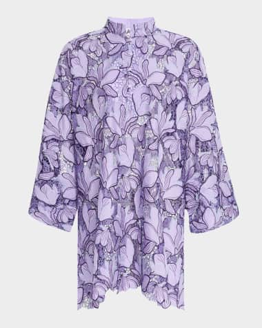 La Vie Style House Embroidered Floral Lace Mini Caftan