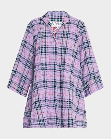 La Vie Style House Crinkled Plaid Mini Dress Coat