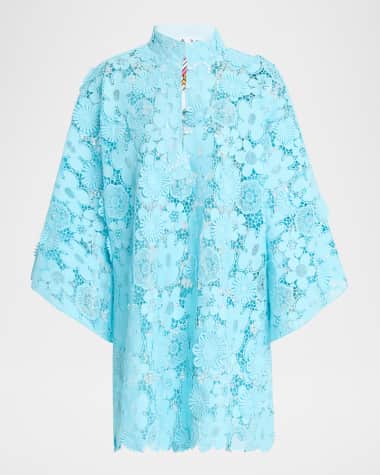 La Vie Style House Floral Lace Mini Shift Caftan