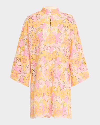 La Vie Style House Floral Lace Mini Shift Caftan