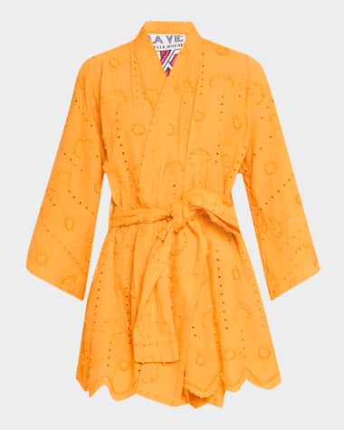 La Vie Style House Embroidered Eyelet Mini Wrap Dress
