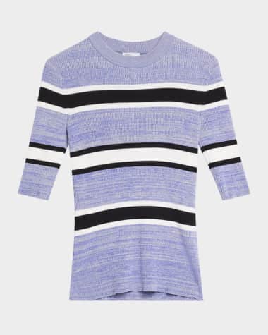 Rosetta Getty Striped Crop-Sleeve Sweater
