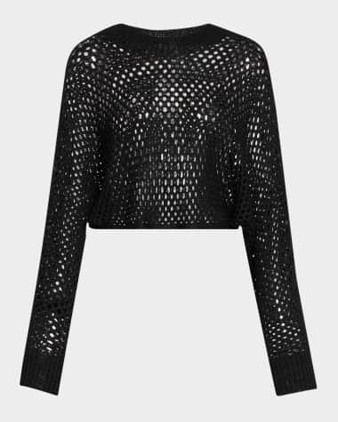 Rosetta Getty Hand Knit Mesh Dolman-Sleeve Crop Sweater