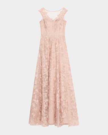 Rickie Freeman for Teri Jon Sleeveless Embroidered Floral Applique Gown
