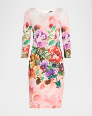 Rickie Freeman for Teri Jon Bodycon Floral-Print Scuba Dress