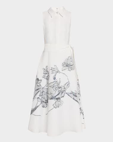 Rickie Freeman for Teri Jon Sleeveless Floral Burnout Midi Shirtdress