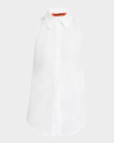 SIMONMILLER Loch Sleeveless Poplin Button-Front Shirt