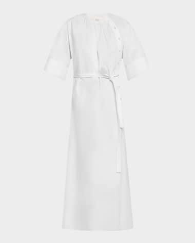 knee length dresses for ladies Green Linen Belted Midi Dress  JO+CO