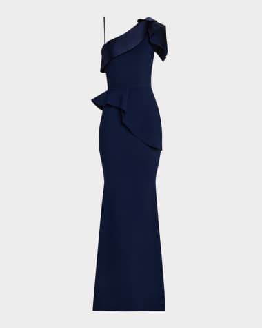 Chiara Boni La Petite Robe Rippyka One-Shoulder Peplum Mermaid Gown