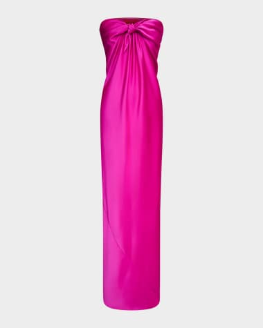 Halston Lisette Strapless Front-Knot Satin Gown