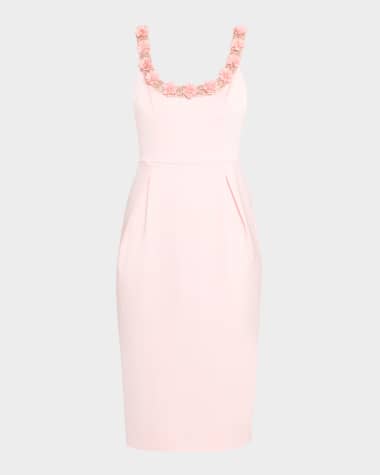 Aidan Mattox Bodycon Beaded Floral Applique Midi Dress