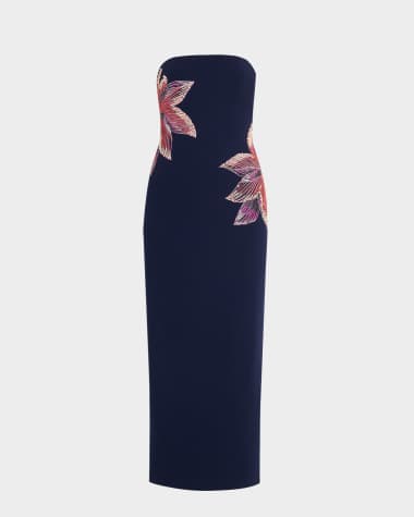 Aidan Mattox Strapless Floral Beaded Column Gown