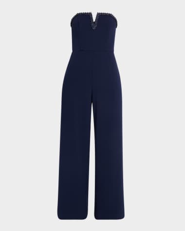 Aidan Mattox Strapless Bead-Trim Crepe Jumpsuit