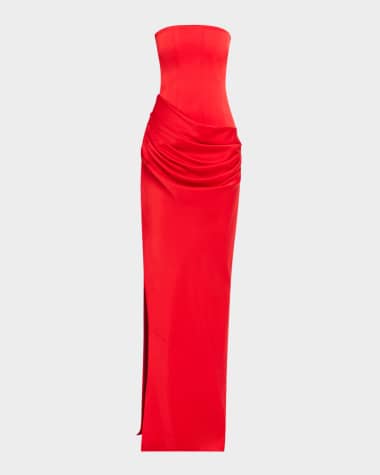Alex Perry Strapless Draped Satin Crepe Gown