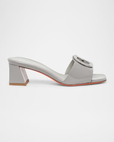 サンダル・ミュール SANTONI LAMINATED NAPPA MULE SANDALS PATOPIA | Gold Nappa Leather Slingback Sandals | Manolo Blahnik