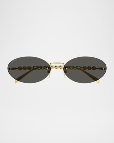 Gucci Rimless Metal Oval Sunglasses with Faux Pearls