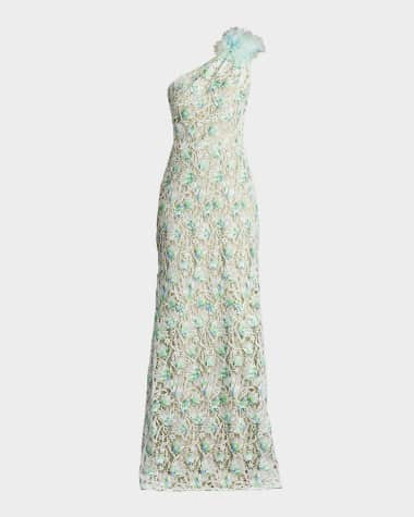 Tadashi Shoji One-Shoulder Floral Lace Gown