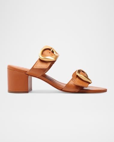 Schutz Olga Leather Buckle Slide Sandals