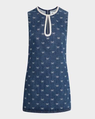 Self-Portrait Denim Diamante Bow Mini Dress