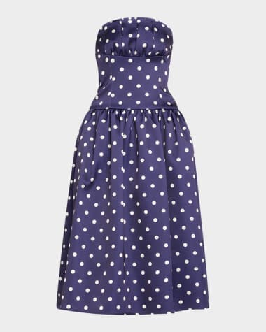 Self-Portrait Polka Dot Satin Midi Dress