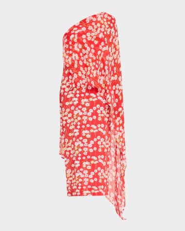 BERNADETTE Nick Floral One-Shoulder Poncho Ankle Dress