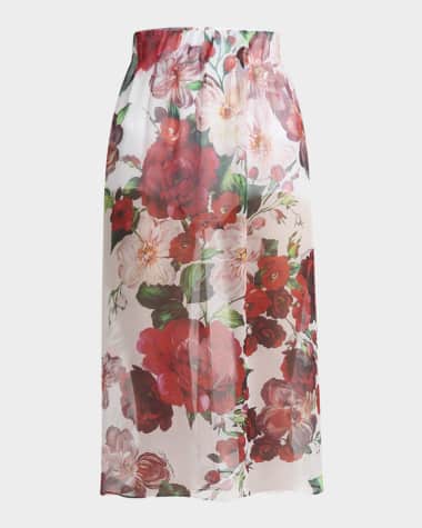 Dolce&Gabbana Bouquet Rose Chiffon Sheer Midi Skirt