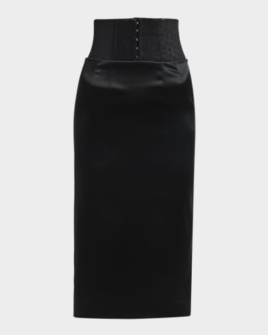 Dolce&Gabbana Corset-Waist Stretch Satin Midi Skirt