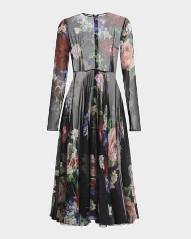 Dolce&Gabbana Bouquet Fantichi Sheer Chiffon Midi Dress