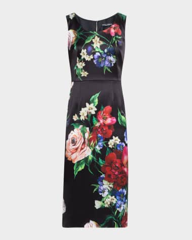 Dolce&Gabbana Floral Bouquet Sleeveless Midi Sheath Dress