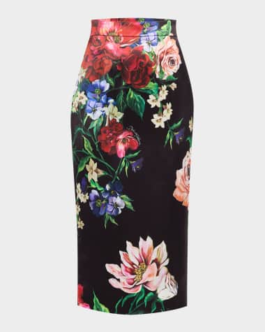 Dolce&Gabbana Rasovi Bouquet Satin Midi Skirt