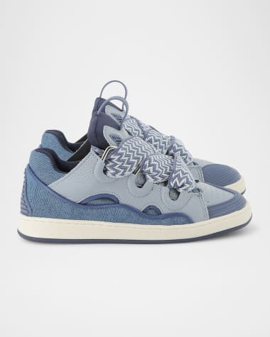 Lanvin Boy's Curb Leather and Denim Chunky Low-Top Sneakers, Kids