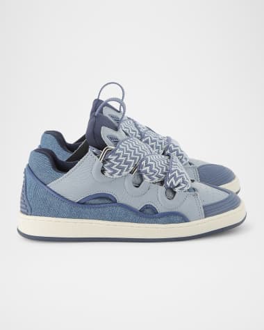 Lanvin Boy's Curb Leather and Denim Chunky Low-Top Sneakers, Kids