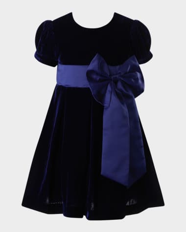 Rachel Riley Girl's Crushed Velvet Bow Dress, Size 2-14
