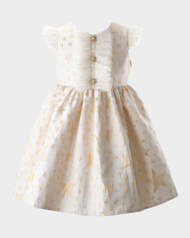 Rachel Riley Girl's Star-Print Ruffle Damask Dress, Size 2-10