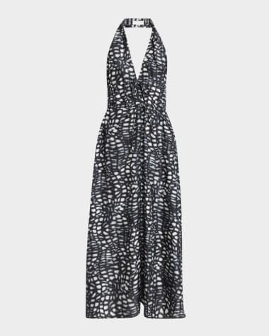 Dries Van Noten Deana Cinched Backless Halter Maxi Dress