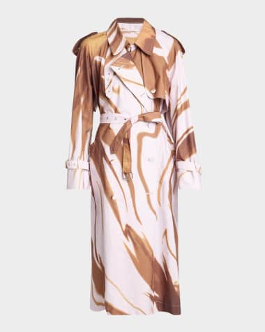 Dries Van Noten Risto Abstract-Print Belted Trench Coat