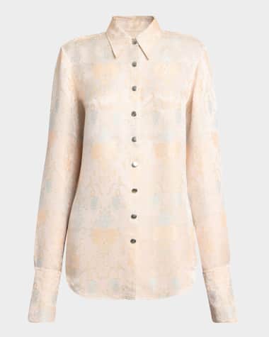 Dries Van Noten Celina Floral Jacquard Snap-Front Shirt