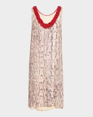 Dries Van Noten Debis Plunging Snakeskin-Print Sequined Dress