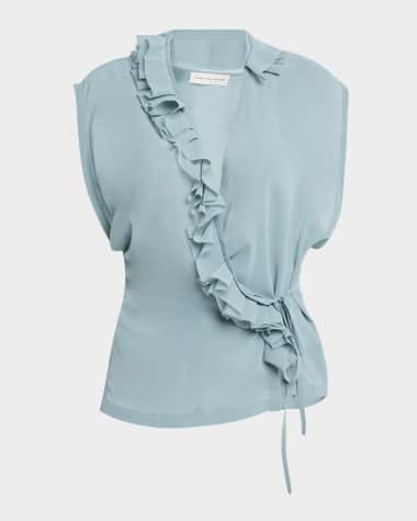 Dries Van Noten Clematis Ruffle Sleeveless Wrap Top