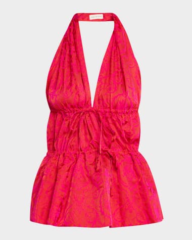 Dries Van Noten Ceana Striped Tie Halter Top