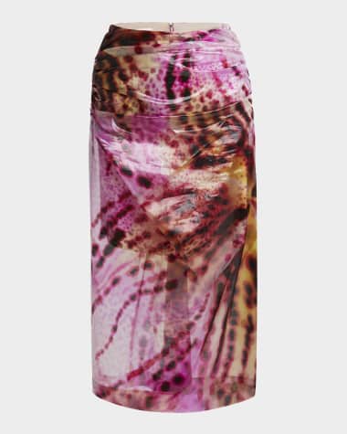 Dries Van Noten Sami Printed Drape Midi Skirt