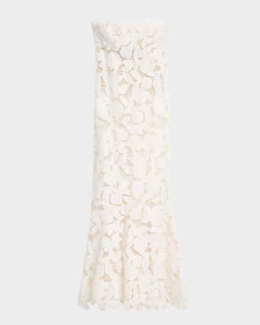 SIMKHAI Valletta Strapless Floral Lace Maxi Dress