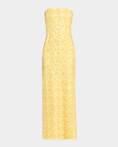 SIMKHAI Savia Strapless Bead & Sequin Column Gown