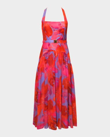 Hutch Aza Pleated Floral-Print Halter Maxi Dress
