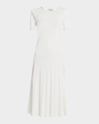 Elie Tahari The Robin Pleated Bead-Trim Midi Sweater Dress