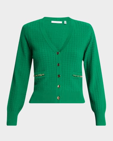 Elie Tahari The Oaklee Chain-Trim Cardigan Sweater
