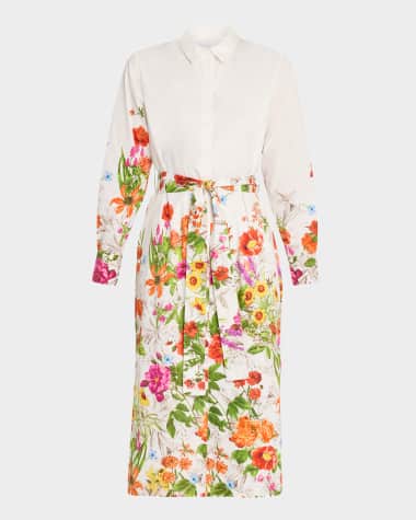 Elie Tahari The Juliana Floral-Print Cotton Midi Shirtdress